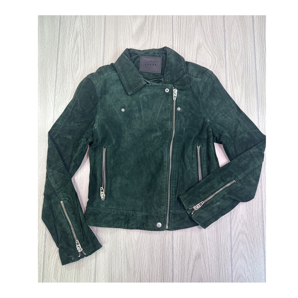 BlankNYC Dark Green Suede Moto Jacket Biker Asymmetrical Zip